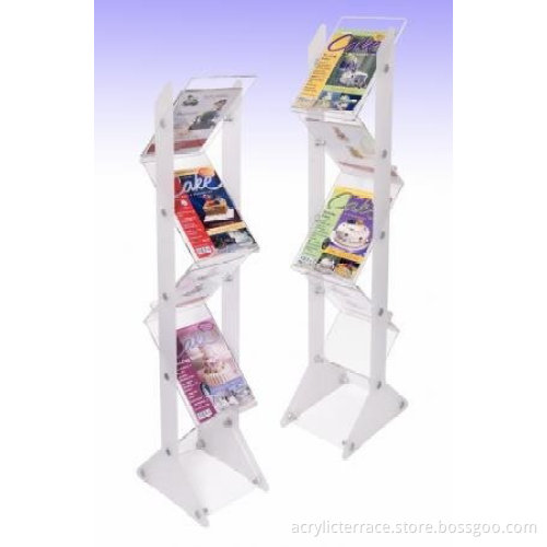 4-tier zig-zag Acrylic Brochure Display Stand/ book exihbitor